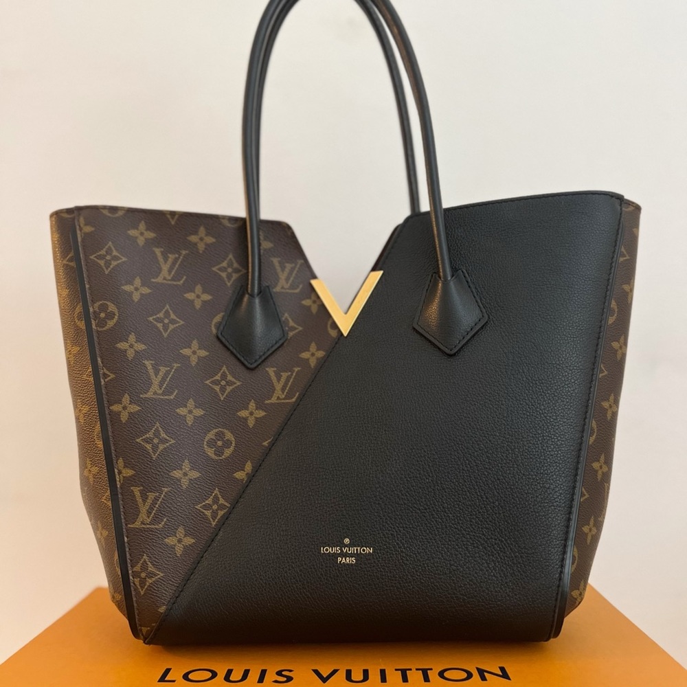 Louis Vuitton Leather Kimono MM Bag Brown/Black Monogram Canvas Shoulder Purse
